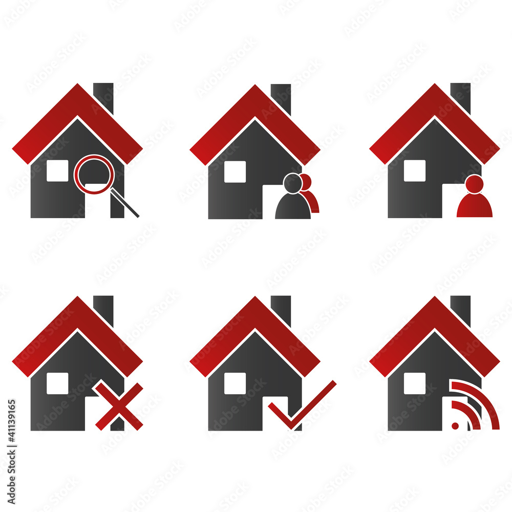 Häuser mit Icons Rot