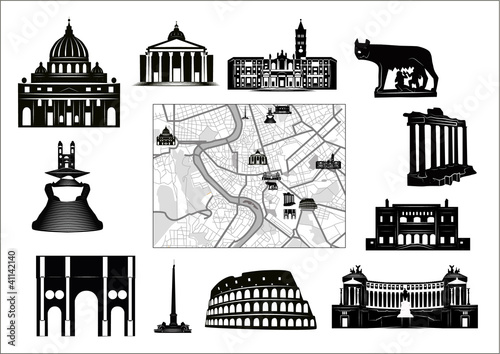 Rome. Black-and-white map and hallmarks