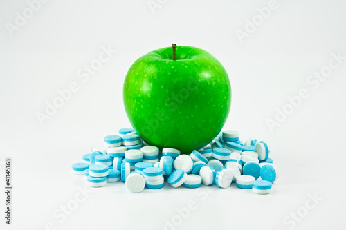 green apple and pills