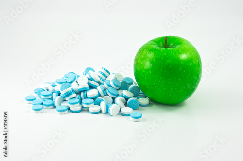 green apple and pills