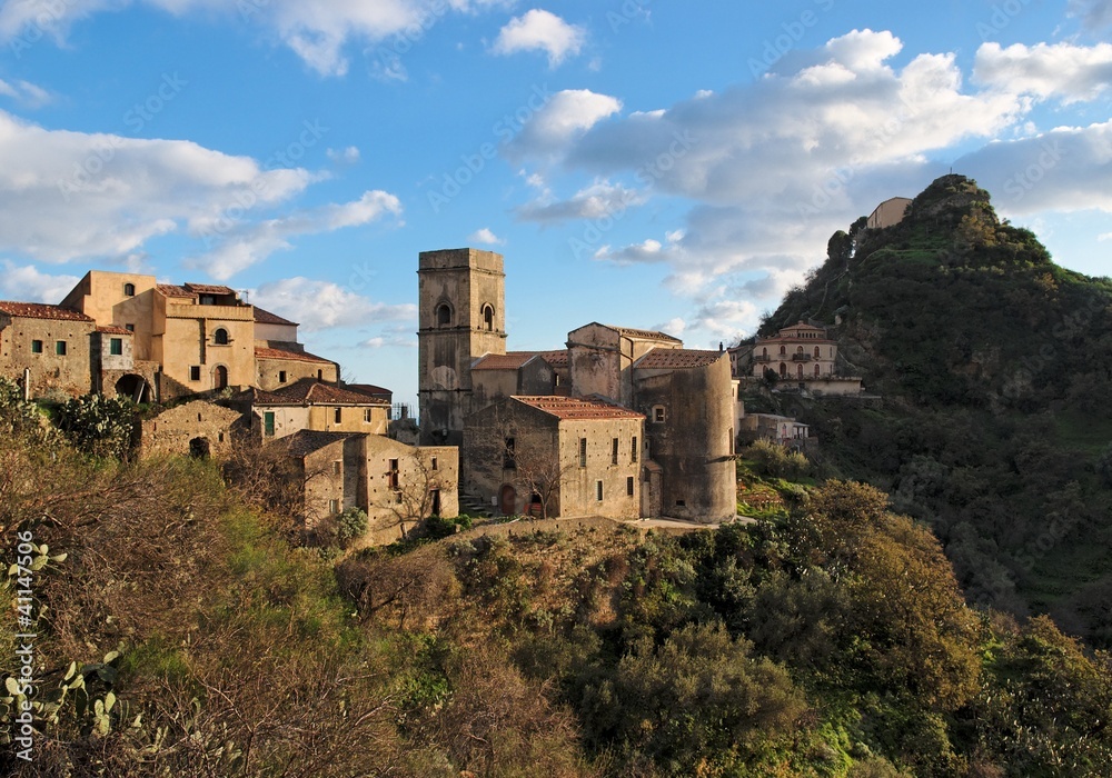 Medieval village of Savoca in Sicily, Italy, at sunset