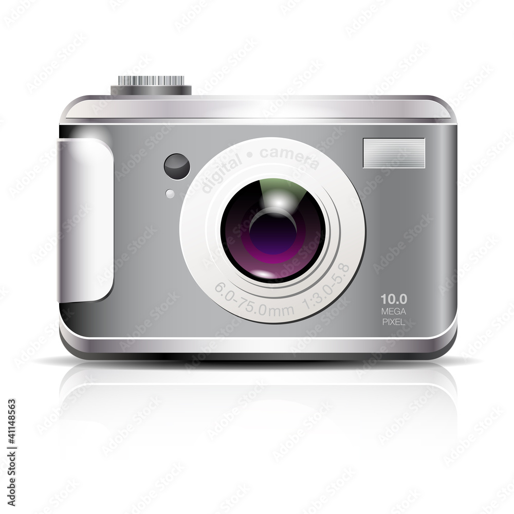 Elegant digital photo camera icon on white background Elegant digital photo camera icon on white background