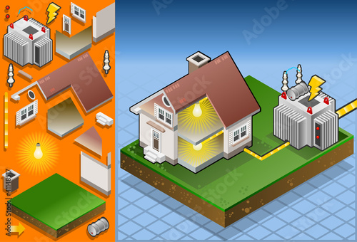 Isometric house powered by electrical transformer