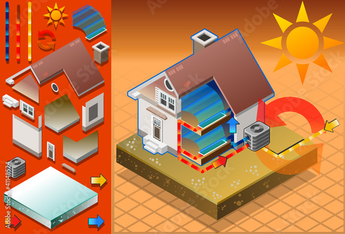Isometric house with conditioner in cold production