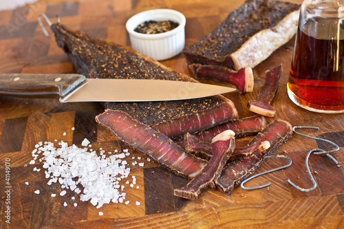 The culinary tradition of making South African biltong photo