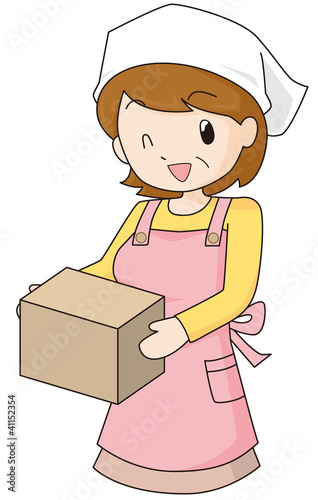 荷物を運ぶ主婦　イラスト　素材　ベクター