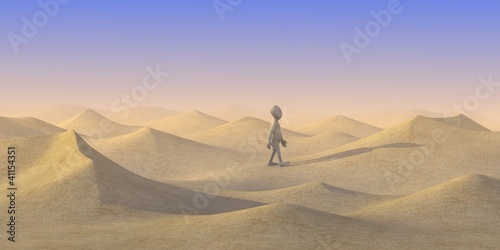 3d render of cartoon character on sand desert