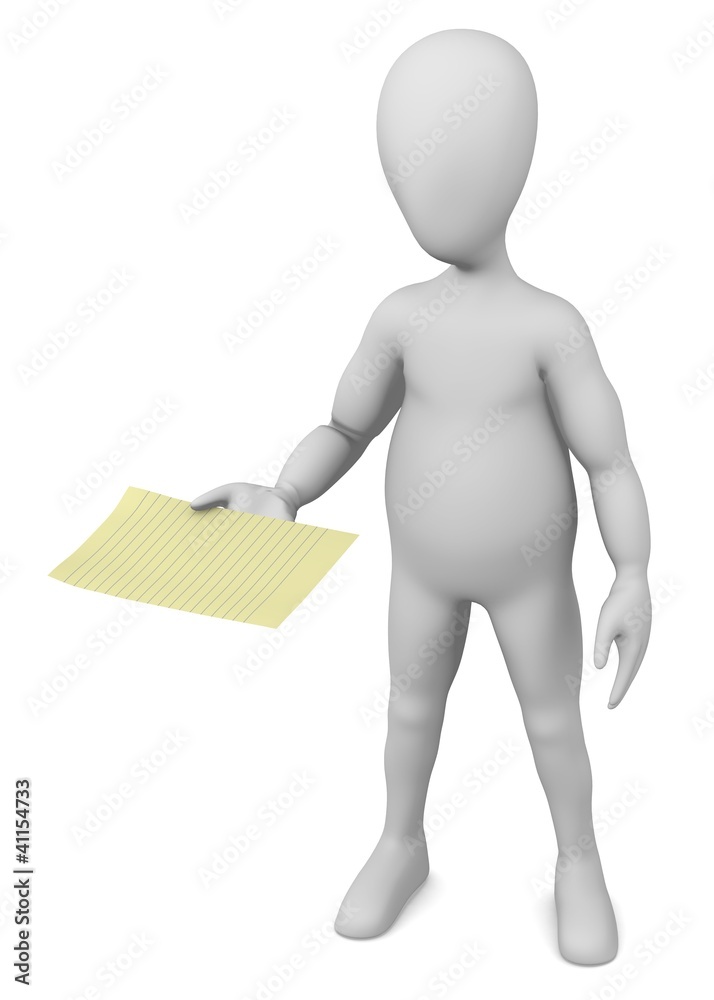 3d render of cartoon character with piece of paper 3d render of cartoon character with piece of paper