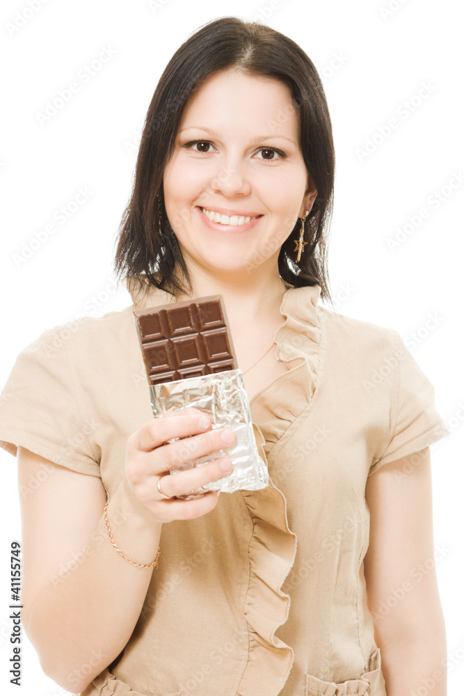 portrait of beautiful woman with a chocolate portrait of beautiful woman with a chocolate