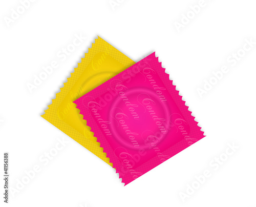 Colorful condoms isolated on white