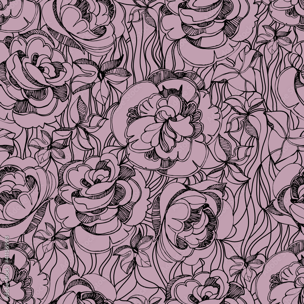 Pattern with freehand sketch of roses