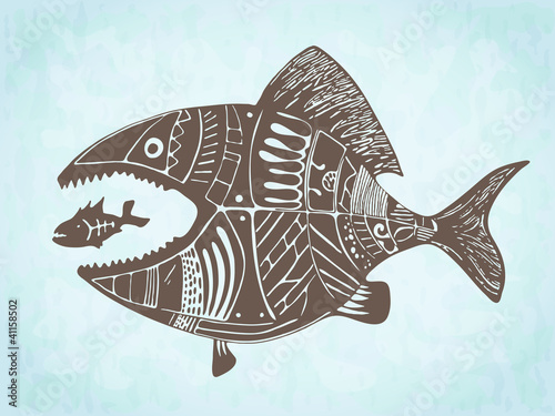 Vector hand drawn patterned fishes