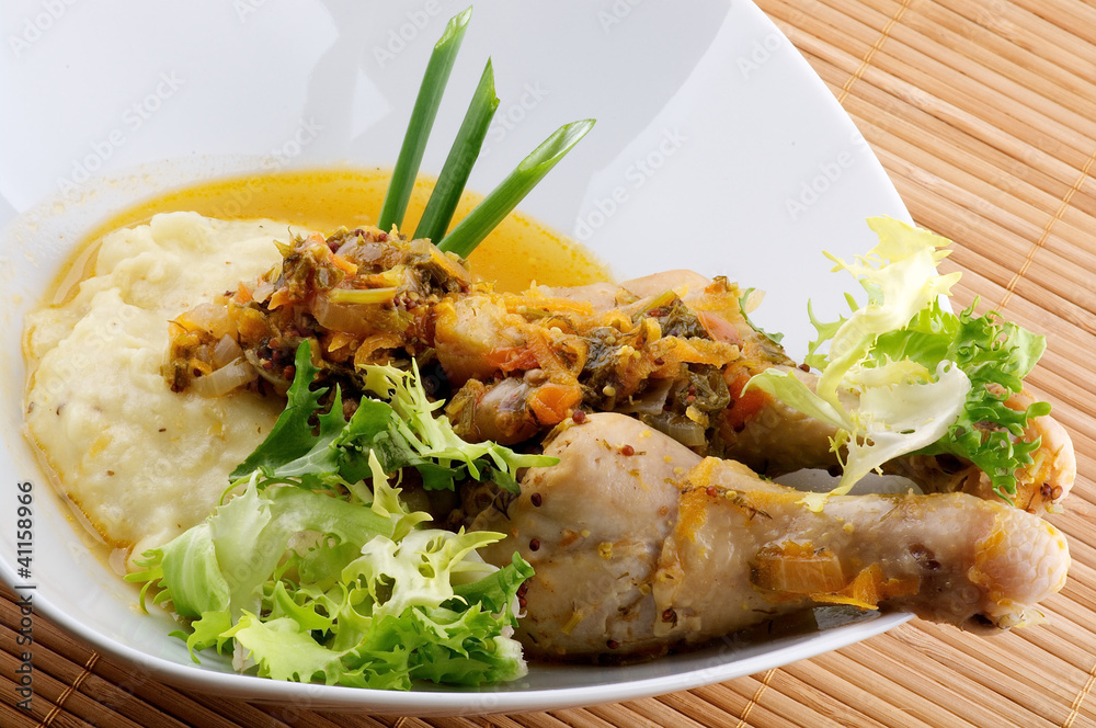 Roasted chicken legs with mashed potatoes Roasted chicken legs with mashed potatoes