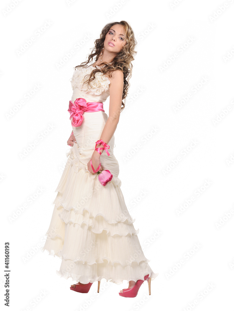 Beauty young bride dressed in elegance white wedding dress Beauty young bride dressed in elegance white wedding dress