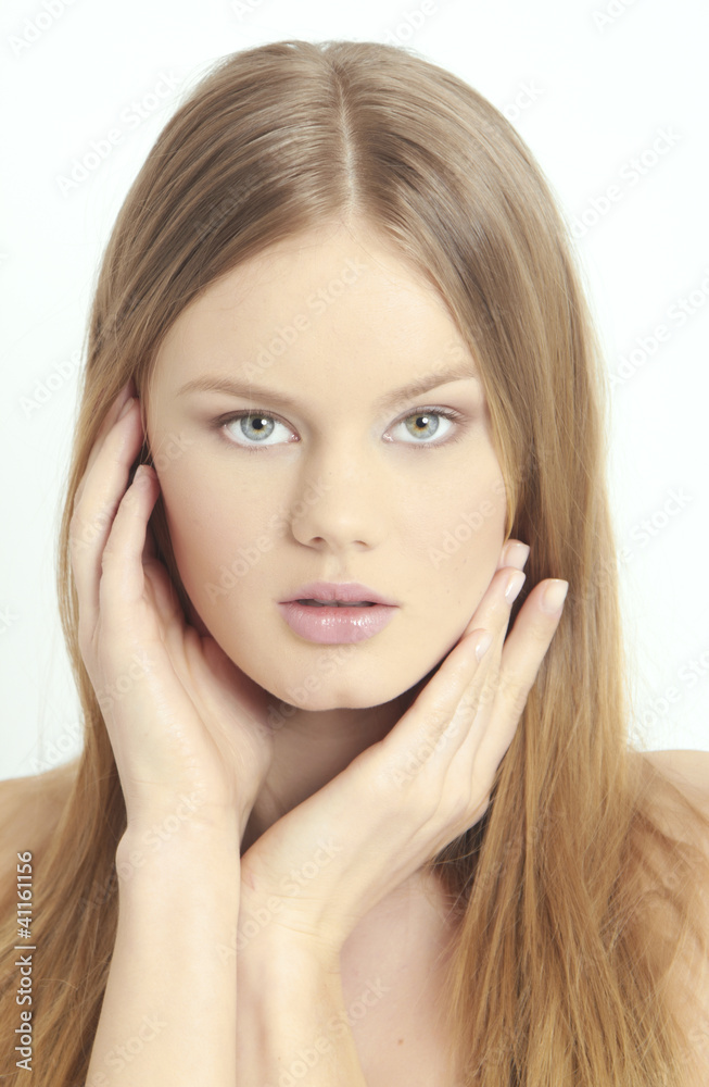 Closeup clean natural portrait of beautiful woman with good skin Closeup clean natural portrait of beautiful woman with good skin