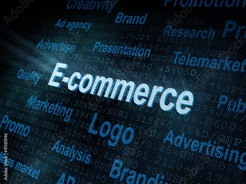 Pixeled word E-commerce on digital screen