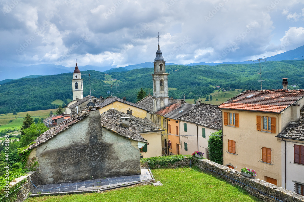 Panoramic view of Compiano. Emilia-Romagna. Italy.