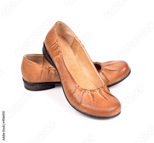 brown ladies shoes low isolated on white