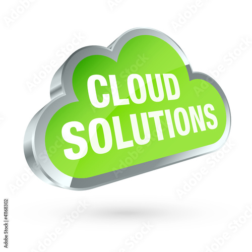 Green 3D Cloud Silver Frame "Cloud Solutions"