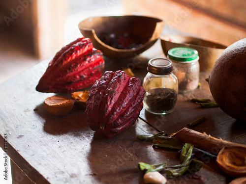 cocoa beans and nutmeg photo