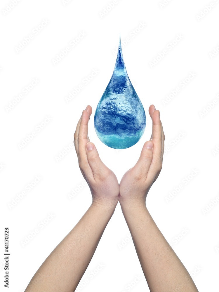 Obraz premium Conceptual liquid drop held in hands