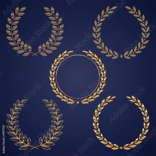 Vector set of golden laurel wreaths