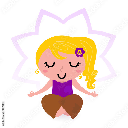 Yoga girl practicing meditation isolated on white