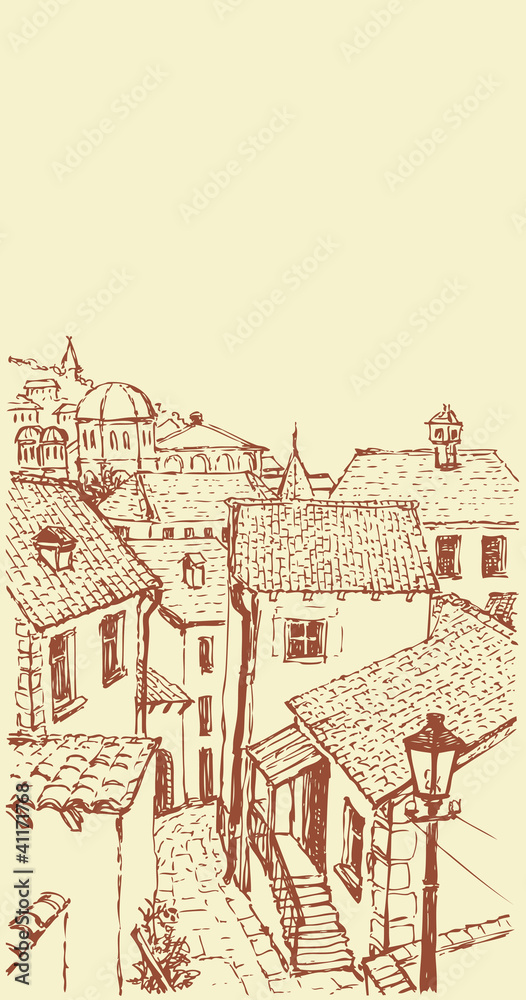 Vector outline. The narrow streets of old town