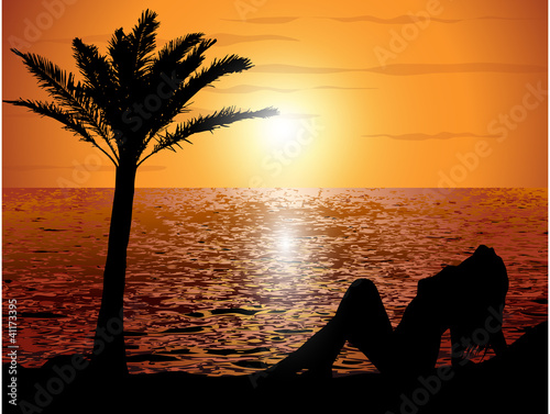 Sunset on the beach with a girl