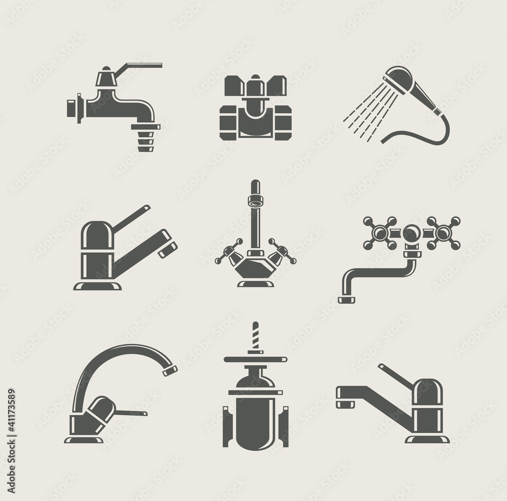 water-supply faucet mixer, tap, valve for water set icon water-supply faucet mixer, tap, valve for water set icon