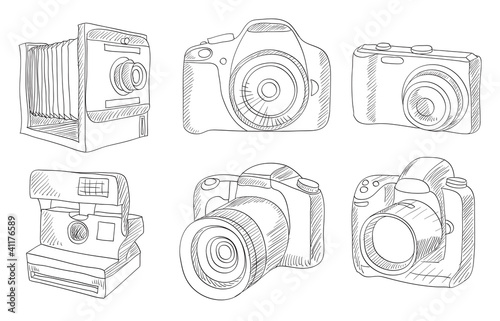 different photo cameras vector set