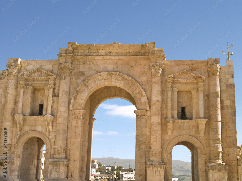 Hadrian's Gate located in Jerash, Jordan, Middle East.