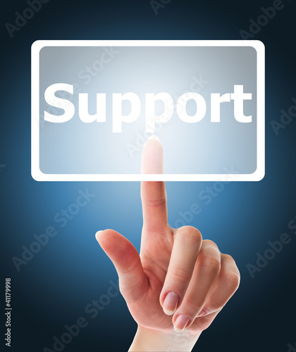 female hand pushing support button