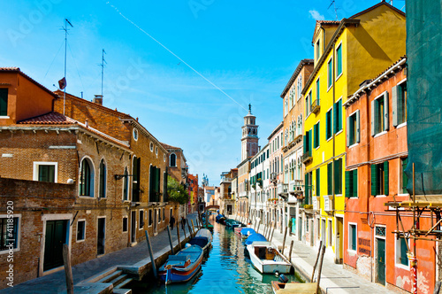 Venice  Italy - canal  boats and houses