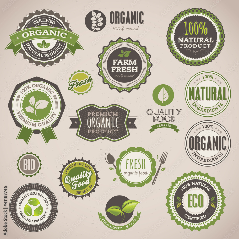 Set of organic badges and labels - obrazy, fototapety, plakaty 