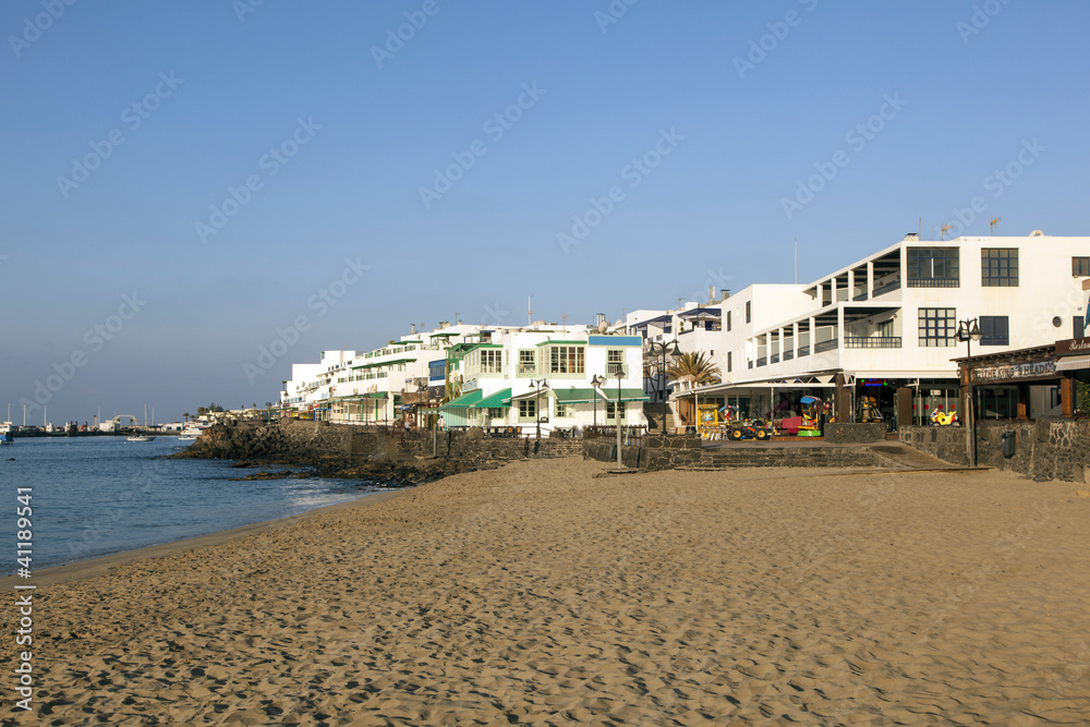 promenade of scenic Playa Blanca with seaside