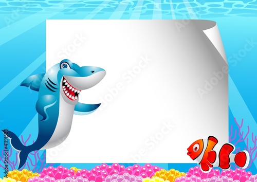 Fish cartoon with blank sign