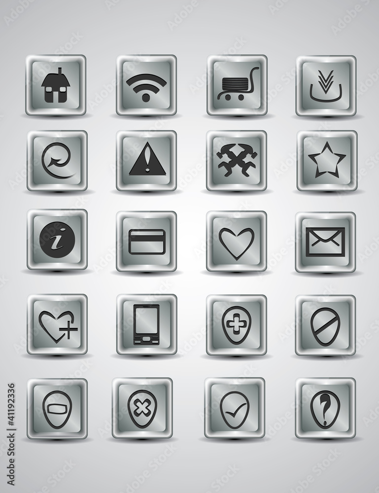 Unique silver metallic icon set for your webpage Unique silver metallic icon set for your webpage