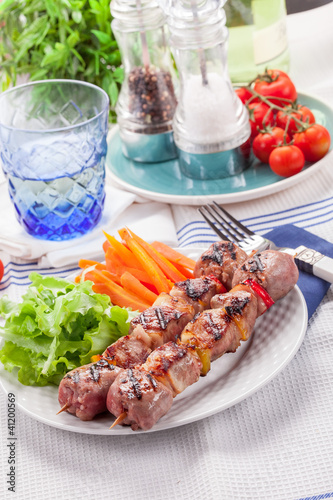 Meat Skewers with Carrots and Salad