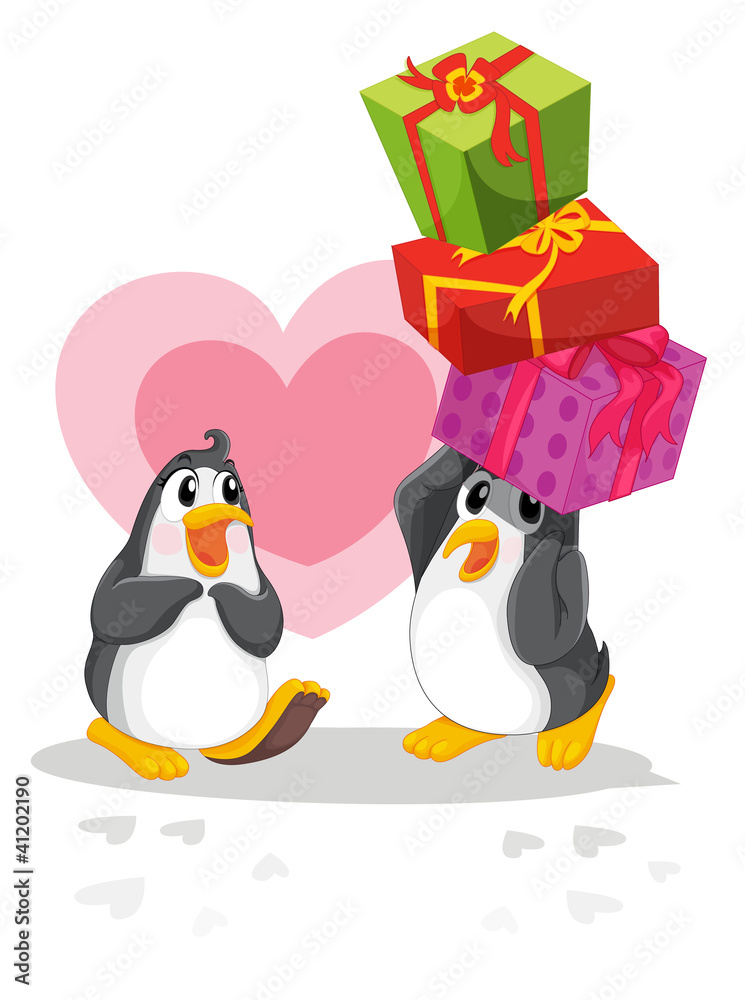 Fototapeta premium Penguins with gifts