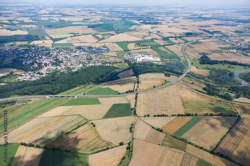 aerial view of village landscape