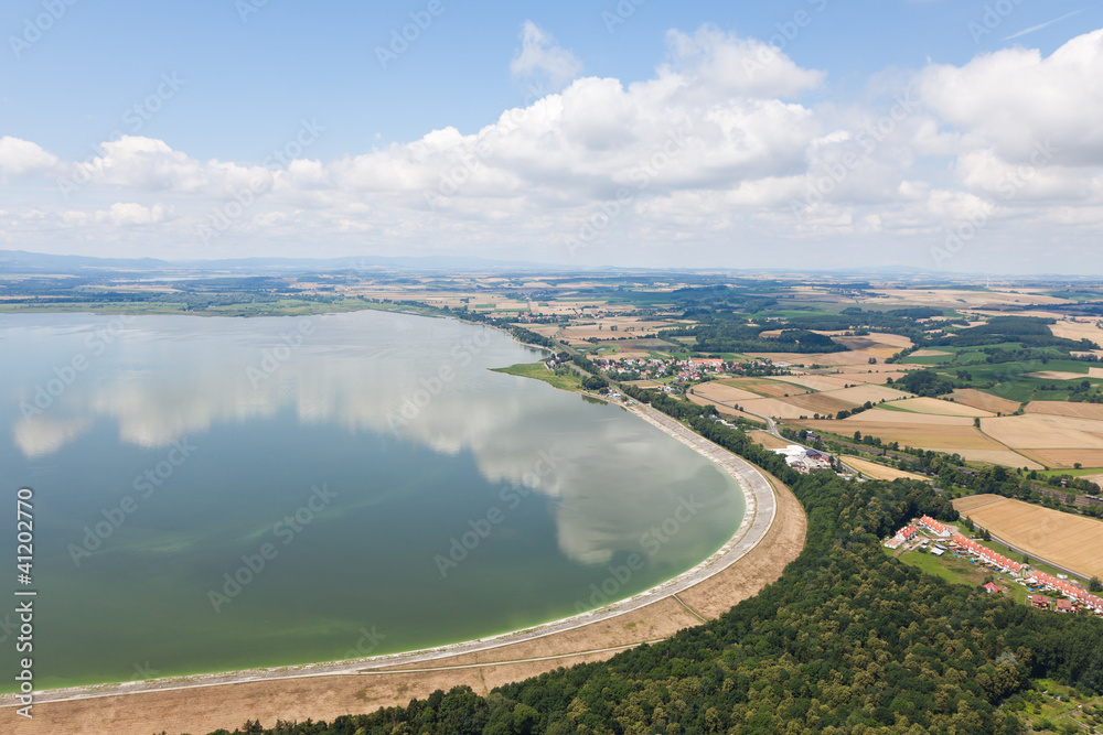 Fototapeta premium aerial view of Otmuchow lake landscape