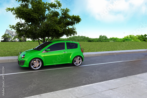 Green Energy auto on spring background rendered
