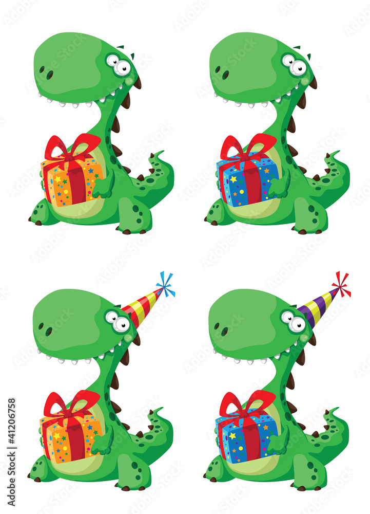 Fototapeta premium cute dinosaur with a gift set