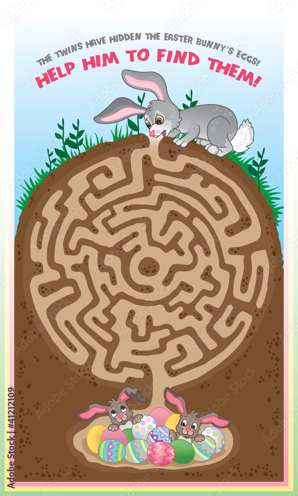 Obraz premium Easter bunny maze for kids! Find the easter eggs!