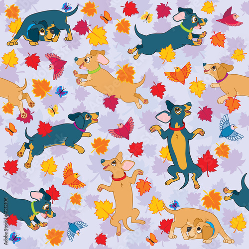 Sausage dogs love fall wallpaper pattern