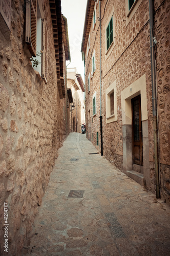 Narrow lane in the mountain village of Fornalutx  Majorca