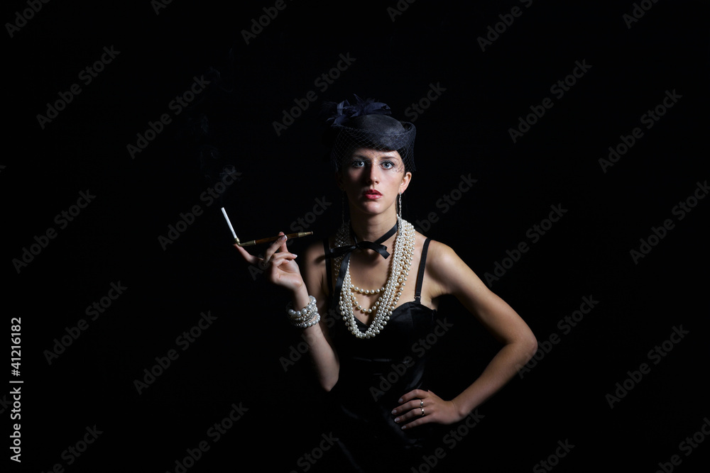 Woman with cigarette vintage hat