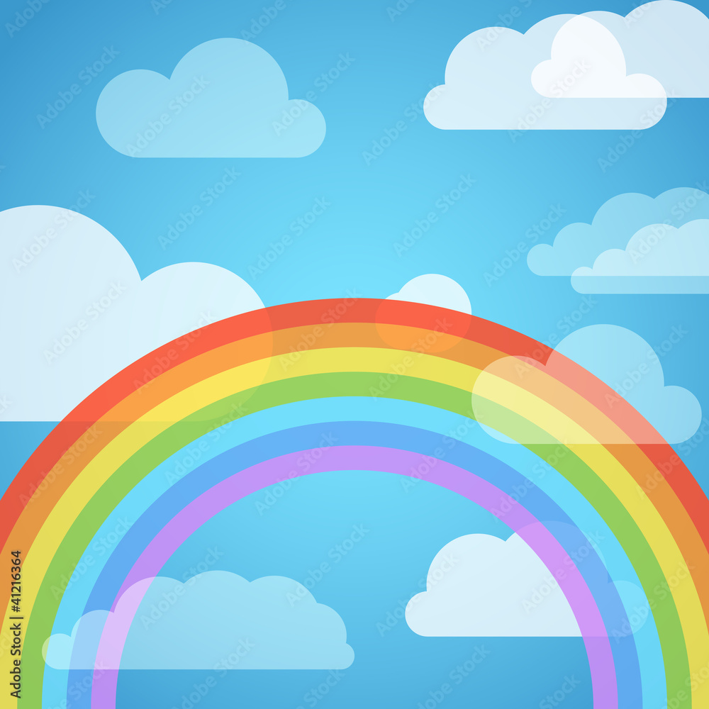 Transparent rainbow in the sky with white clouds Transparent rainbow in the sky with white clouds