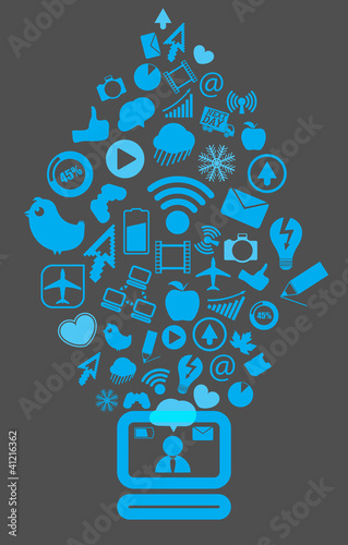 Modern social media content going down to the computer